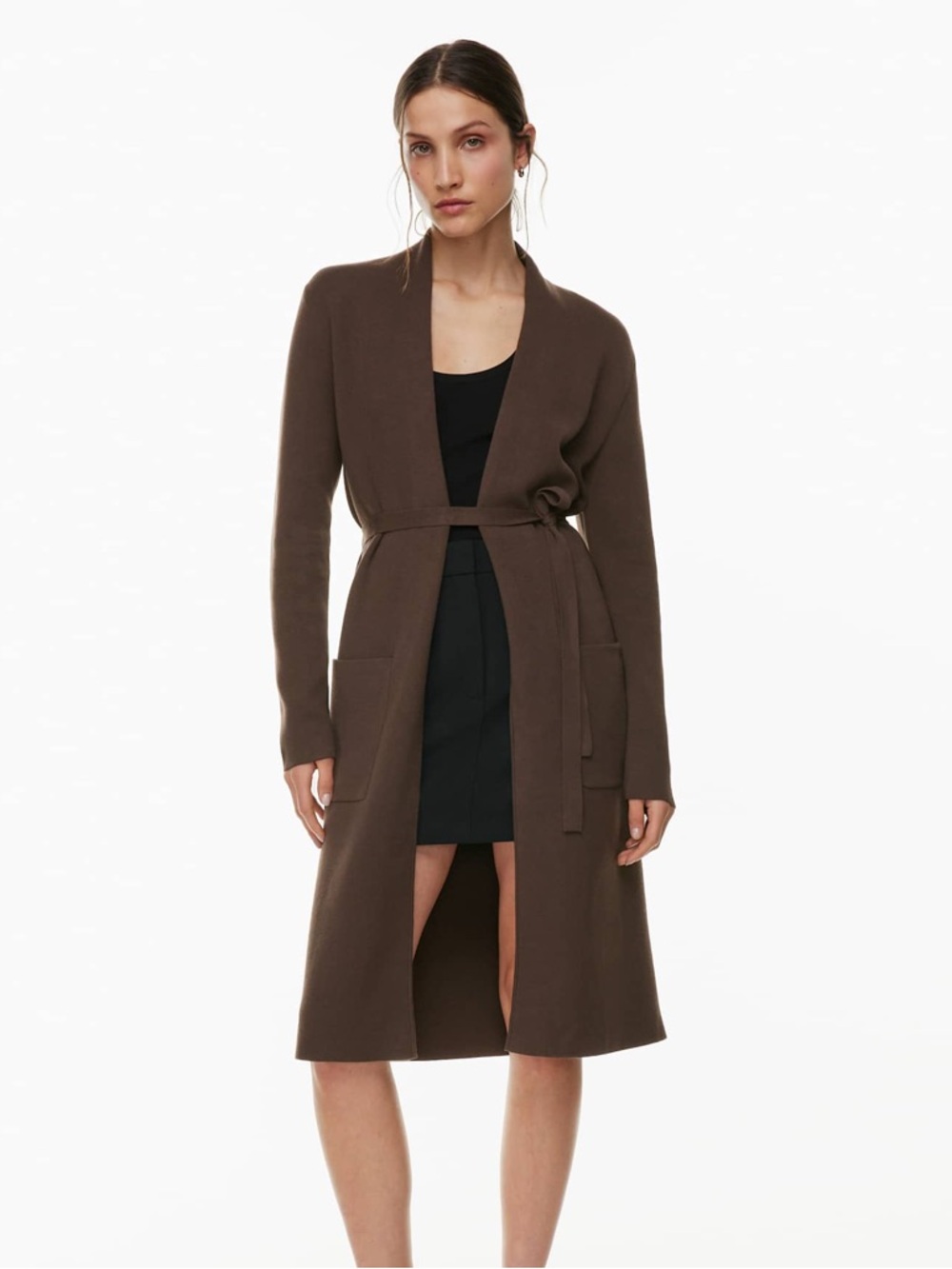 TSE 100% Cashmere Long Belted Knit Cardigan Sweater Brown